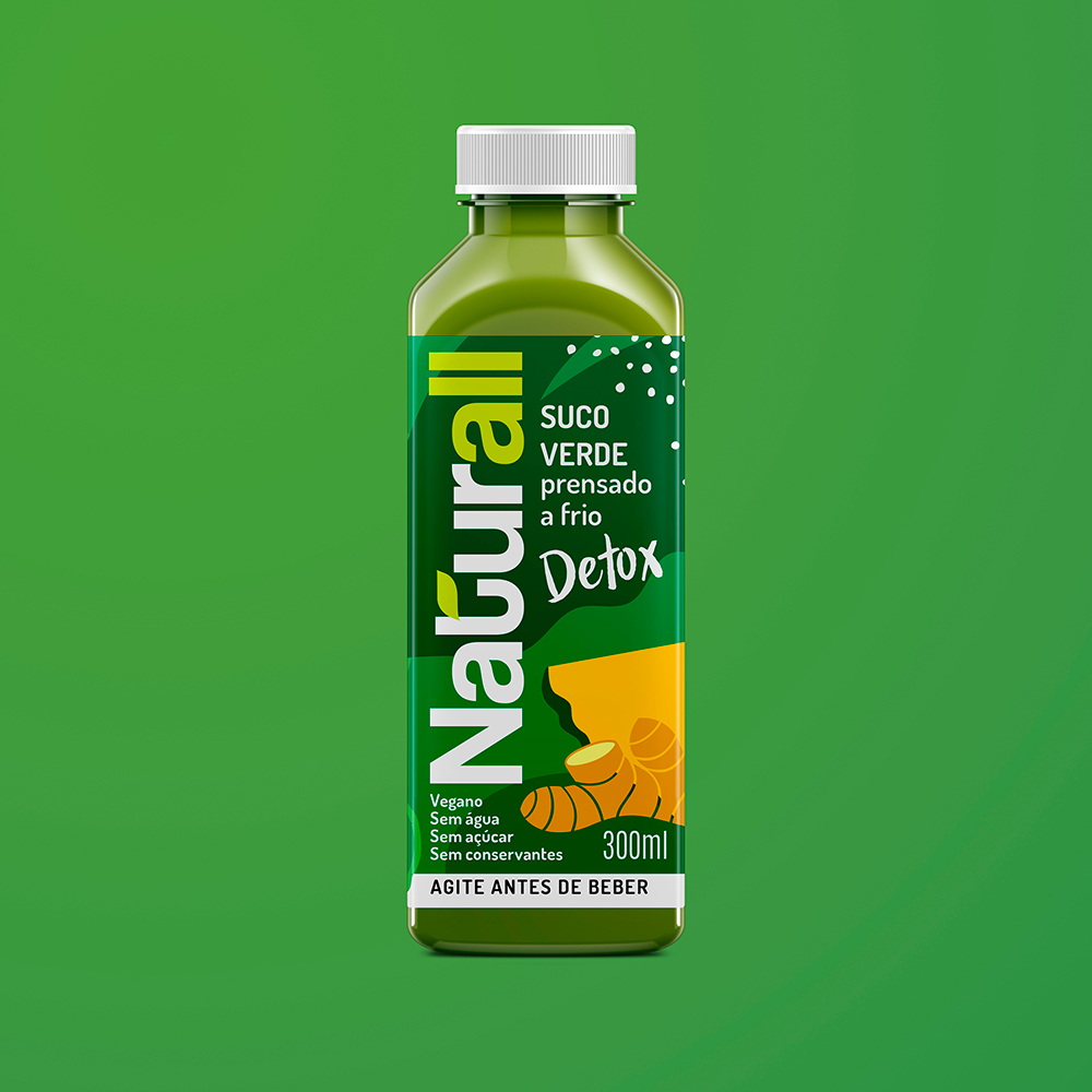 Garrafa de suco verde prensado a frio Naturall – Suco Detox, 300ml
