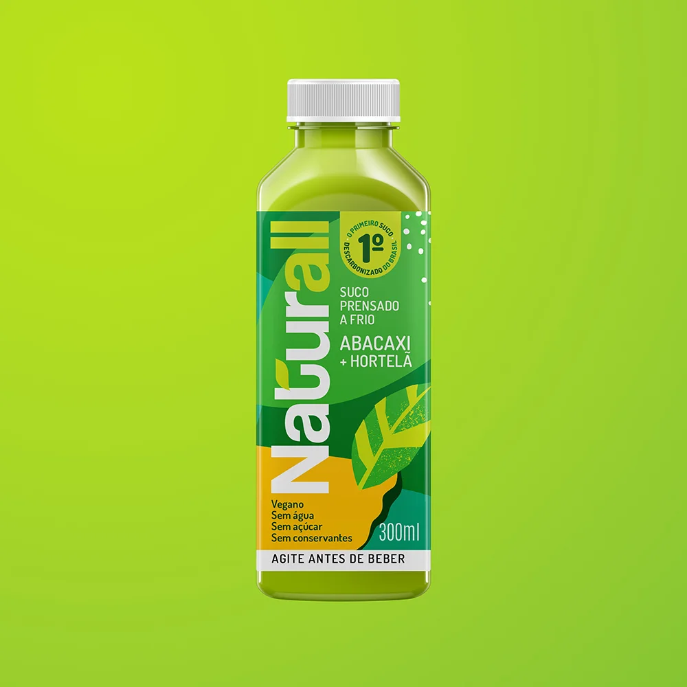 Garrafa de suco prensado a frio Naturall sabor Abacaxi e Hortelã, 300ml