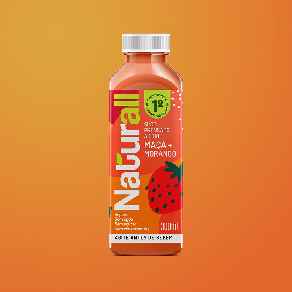 Garrafa de suco prensado a frio Naturall sabor Maçã e Morango, 300ml