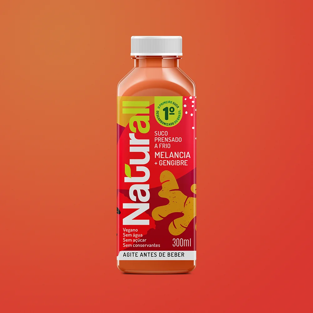 Garrafa de suco prensado a frio Naturall sabor Melancia e Gengibre, 300ml