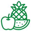 Ícone de frutas representando sucos 100% naturais, sem adição de ingredientes artificiais